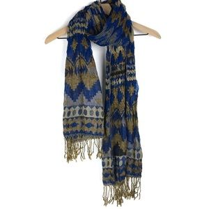 SACO BAY Scarf Fringe Artisan Style Textured Southwestern Boho Chevron Dot Blue